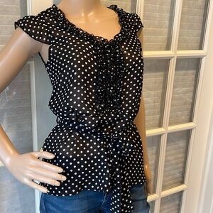 Charlotte Russe, vintage, black/white polkadot, ruffle tie top